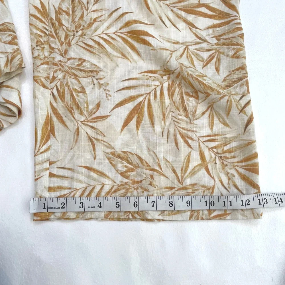 Meg & Margot Wide Leg Pants Womens L Beige Linen Rayon Tropical Crop Boho Chic